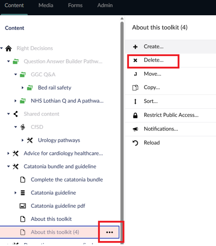 Screenshot showing how to delete a page