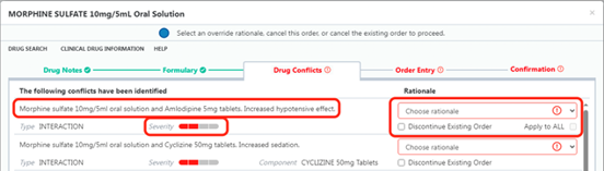 HEPMA Drug conflict screen shot