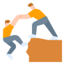 Person helping another up.