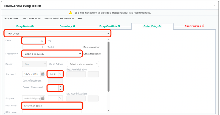 HEPMA PRN dose screenshot