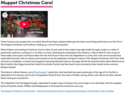 New Muppet Christmas Carol page added to toolkit using basic shared content edit functionality