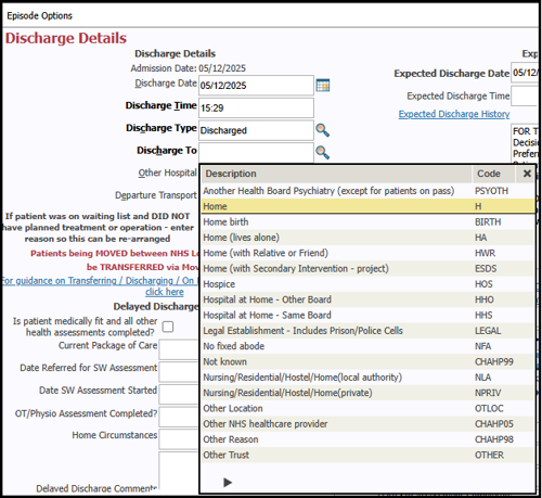 screenshot of Discharge details