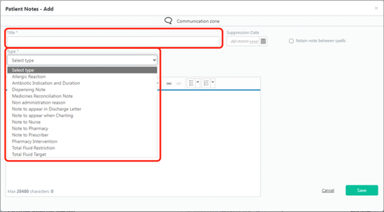HEPMA Add title and type screen shot