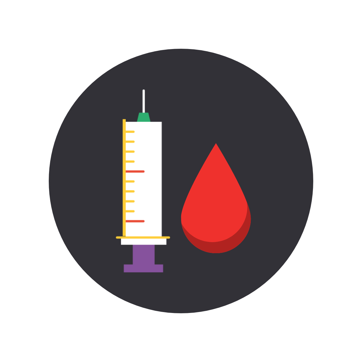 icon - syringe and drop of blood on black background