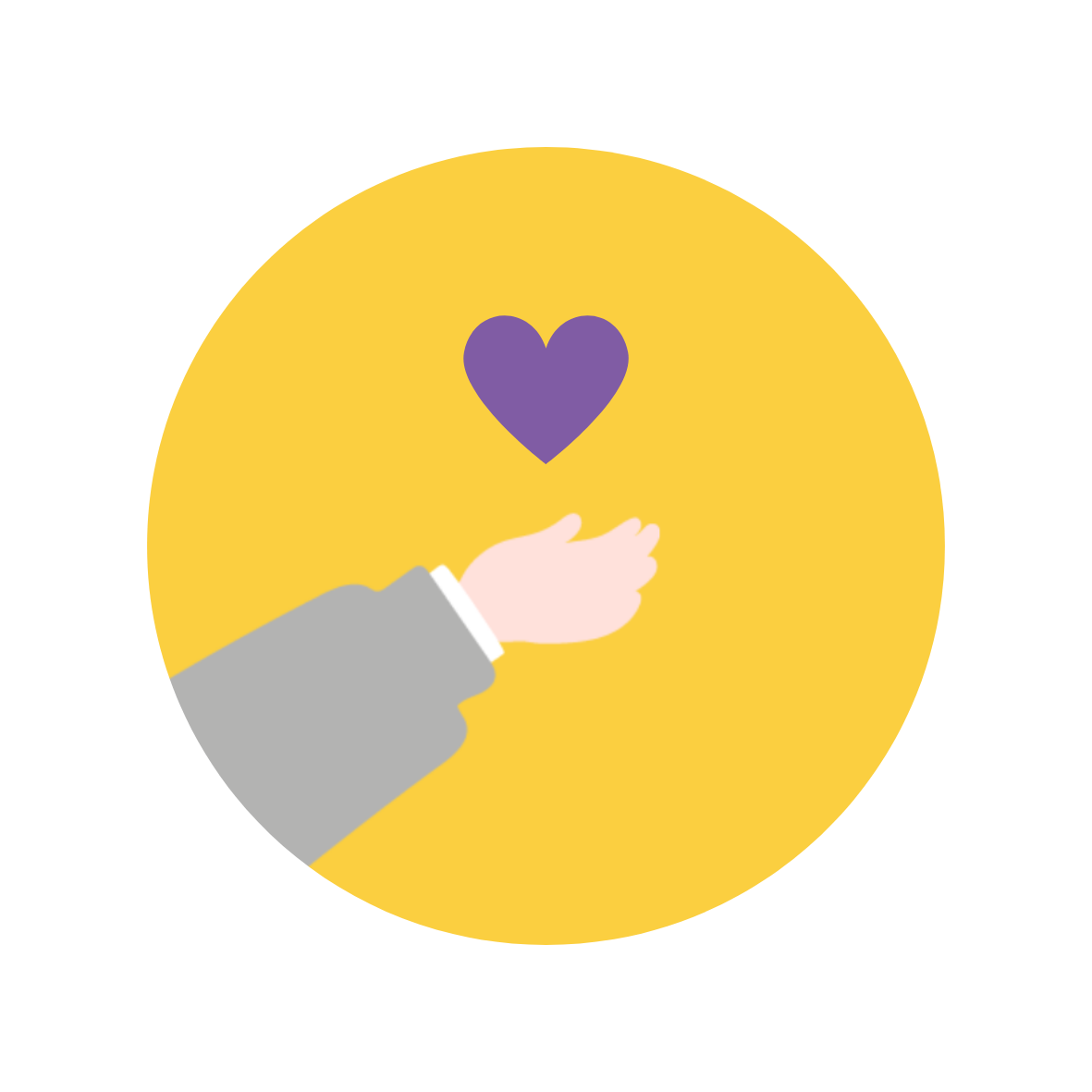 icon - hand reaching for heart on yellow background