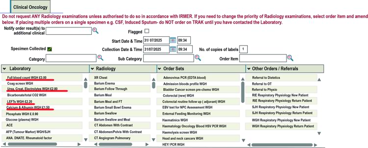 Screenshot of Request specimens