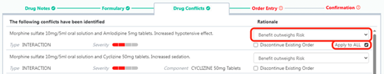 HEPMA drug conflict rationale screenshot