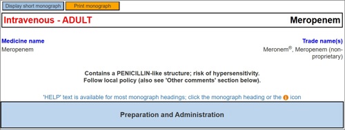 Screenshot of Preparation and administration