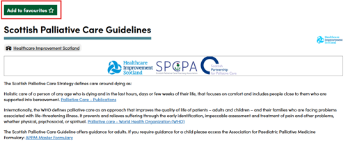 Screenshot showing users how to add a toolkit to favourites on the Right Decision Service website