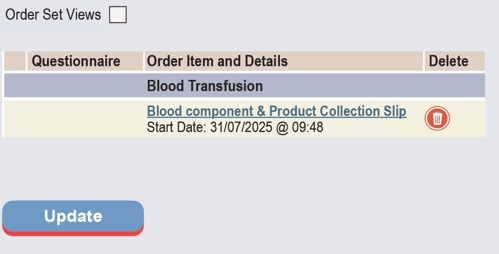 Screenshot of Order sets view pane