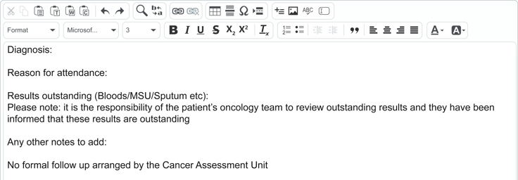Screenshot of Diagnosis entry