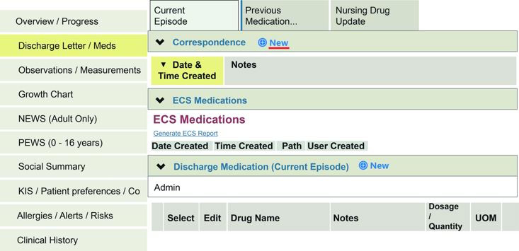 screenshot of Correspondence New