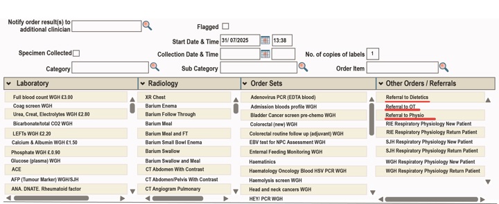 Screenshot of Referral screen