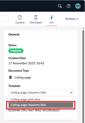 Screenshot of info page showing listing page masonry tiles