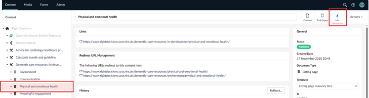 Screenshot of listing page with info button