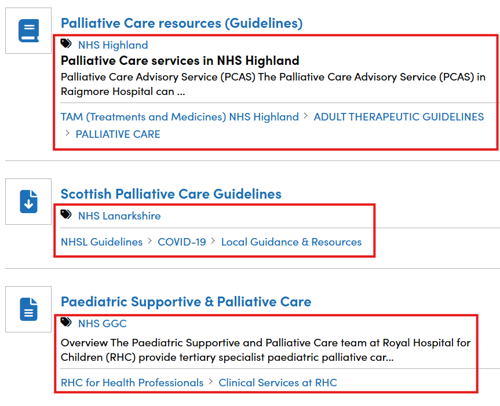 Screenshot showing resource details for search results on Right Decision Service website