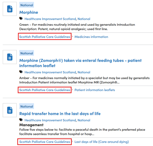 Screenshot showing search results from searching within a toolkit on the Right Decision Service