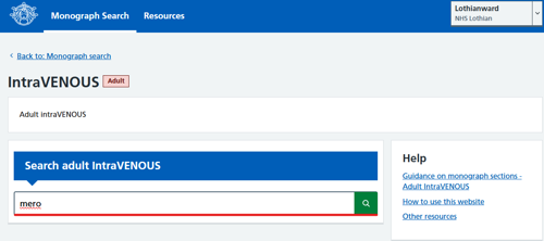 Screenshot of Medusa: Example of searching for required drug, mero