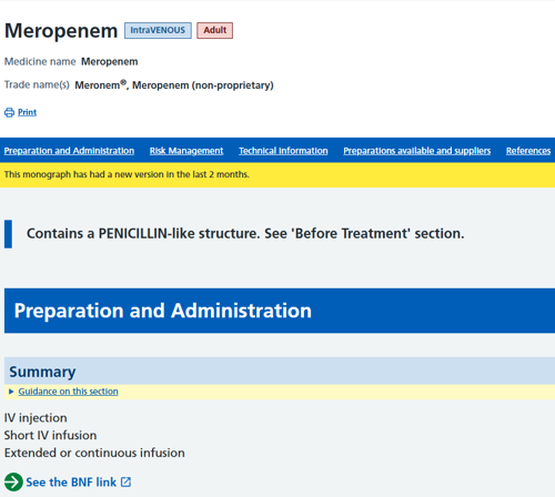Screenshot of Medusa: Example of monograph for required drug