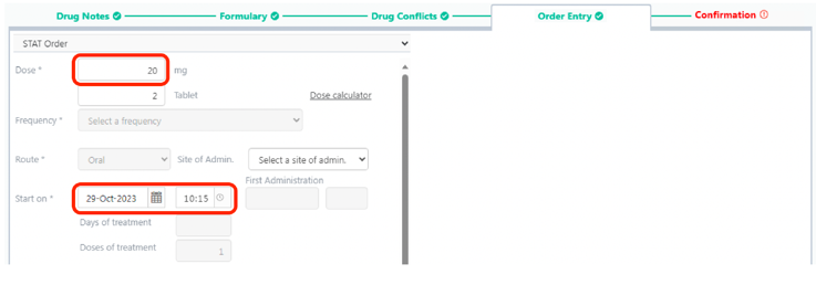HEPMA stat dose and start screenshot