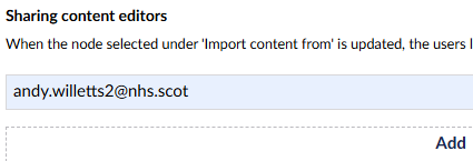 Screenshot showing that an email address can be entered which will be alerted any time the shared content linked to the page is updated